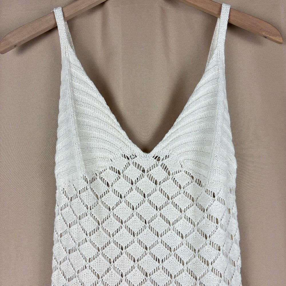 Cream Crochet Knit Halter Slip Sweater Dress S Boho Cottagecore Coastal Beach - Picture 4 of 13
